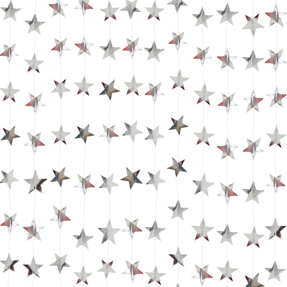 Silver Star Garland Banner Decorations - 156 Feet Bright Silver Paper Garland Ha